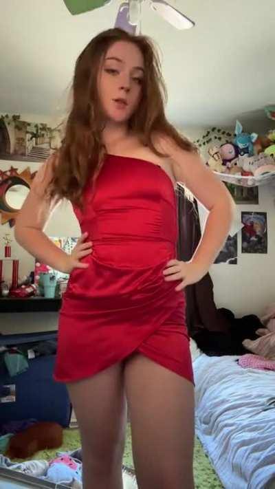 Red dress on a cute ginger