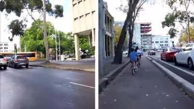 Protected bike lanes are essential tools for just streets. #Melbourne before/after (🎥 by Melbourne Way)