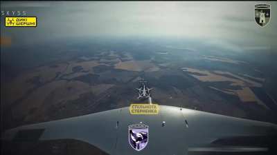 Operators of the 411th Separate Battalion of Unmanned Aerial Systems (Hawks) used a Wild Hornet drone to take down a Russian Supercam surveillance drone over the Sumy region. 