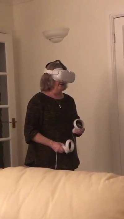 My Aunt failing at VR table tennis..