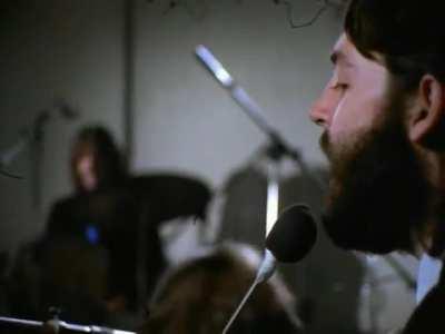 The Beatles with Billy Preston recording 'The Long and Winding Road' in their Apple studios in London in January 1969 produced by George Martin and engineered by Glyn Johns.