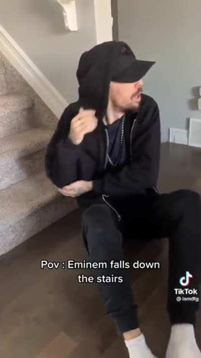 Eminen falls down the stairs (sound on)