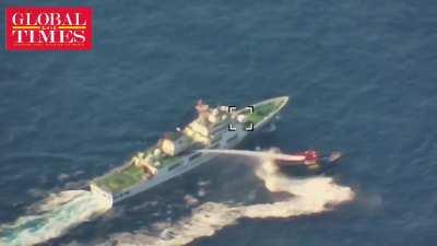 Counter-narrative news report from PRC mouthpiece Global Times. &quot;Video footage obtained by GT showed a China Coast Guard ship fully intercepting the Unaizah May 4 from the Philippines side when it illegally intruded into waters adjacent to China's Ren'ai 