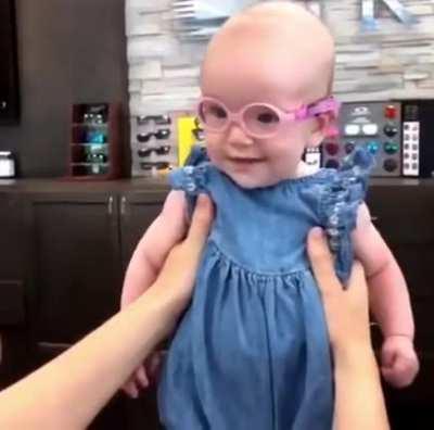 Little girl who is visually impaired sees her mom for the first time.