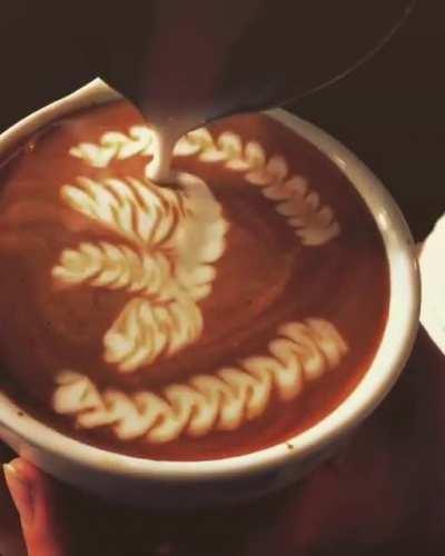 Since you all seem to like my Pegasus latte art, here is my most complex version, “Helios watches over as Pegasus guards the gates of mount Olympus”