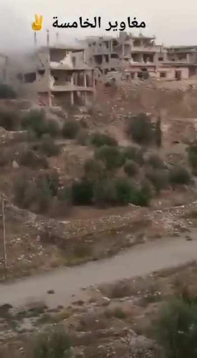 Government ZSU-23-4 Shilka anti-air gun used to destroy rebel sniper positions; Daraa, Syria (August 28th 2021)