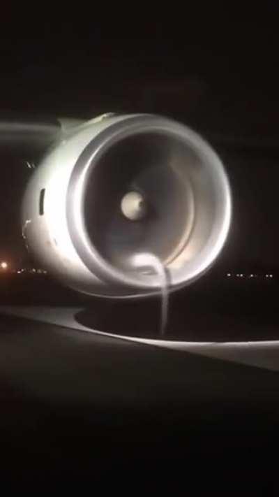 Aeroplane engine make air visible.