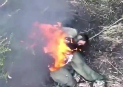 Russian soldier just chilling after being hit by something