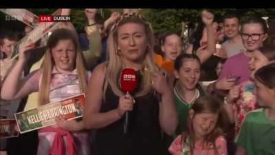 BBC NI correspondent go into pure panic mode during a live segment in Dublin