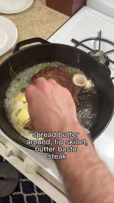 Cooking a ribeye steak in my cast-iron skillet 