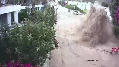 Water Main Erupts Under Street in Bodrum, Turkey (6/23/20)