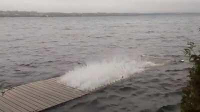 Waves Interact with Wooden Pier