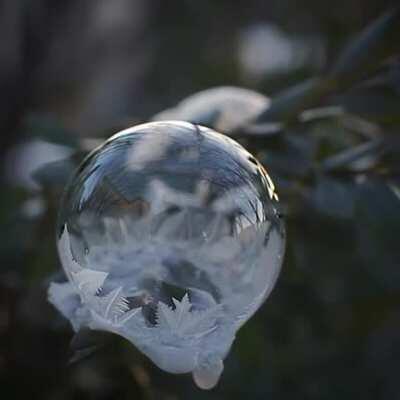 Soap bubble freezing in real time