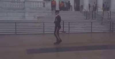 Despite severe weather and a tornado warning, this guard continued his patrol of the Tomb of the Unknown Soldier