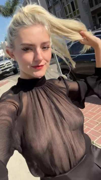 Babydoll on the streets of LA in see through top