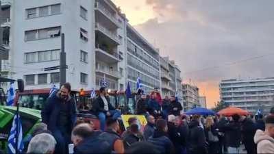 Greek farmers protest in Athens while their tractors horns play Smooth Criminal.