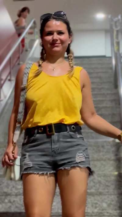 Bouncing Braless Down The Subway Stairs