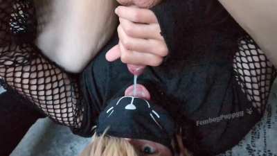 Is it gay if a big dicked femboy cums in his own mouth?