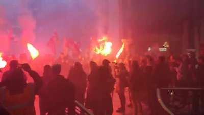 Protesters inside BlackRock's HQ in Paris