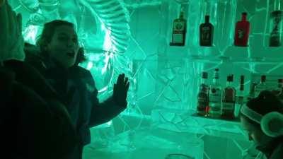 WCGW touching an ice sculpture..