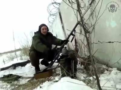 LDNR militia shooting Ukrainian positions with home made anti material rifle, and museum PTRS-41