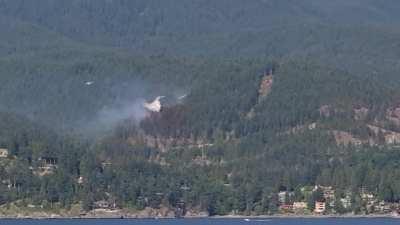 Planes dropping water on a fire in Horseshoe bay. 