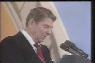 [1981] Ronald Reagan reacts to a balloon popping months after he was shot.