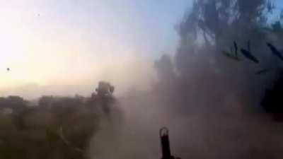 Footage that demonstrates the level of the “rhino army” where fighters of the Izz ad-Din al-Qassam brigade, emerging from the tunnels, shoot tanks with RPG-7 with PG-7VR anti-tank rounds during the approach of the Israeli army to the town of Beit-Hanoun i