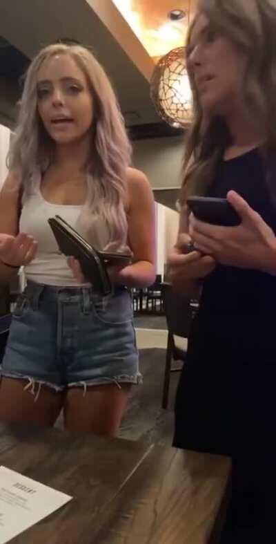 2 girls dine and dash but accidentally leave purse and get asked to pay when they return