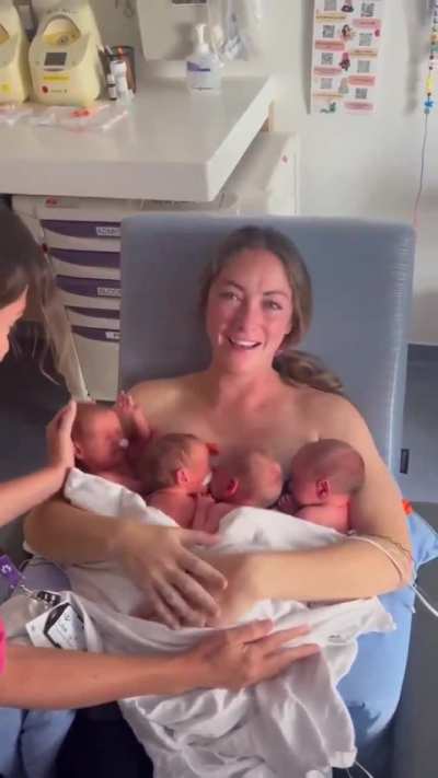 A mother gives birth successfully to quadruplets.