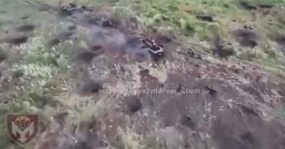 Russian soldier on a dirt bike is taken out.