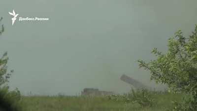 Ukrainian MLRS Hurricane in action striking Russian forces in Donbass