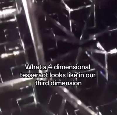 What a 4 dimensional (4D) tesseract looks like in our third dimension (3D)