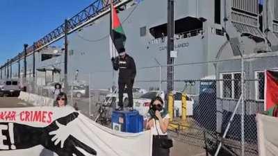 Pro-Palestine Protestors at the Port of Oakland, are Blocking a Ship from Leaving - which is purportedly transporting US arms to Israel