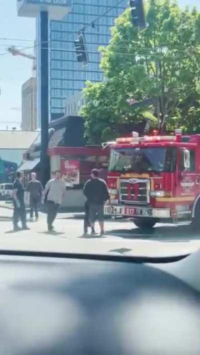 Vigilante Foils Firetruck Photobomb with Heroic Intervention.