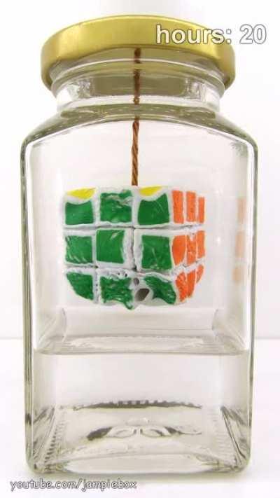 What happens if you hold a rubik's cube over acetone for a long time