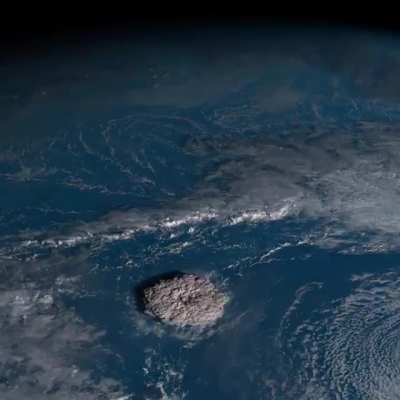 Another view from space of the violent eruption of Hunga volcano in Tonga.