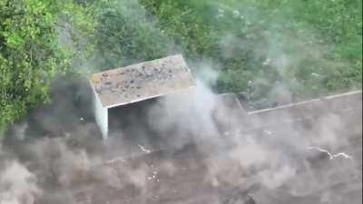 A Pair of Russian soldiers inside a Bus stop are eliminated by FPV Drones from the Ukrainian 100th Mechanized Brigade. Geolocation: 48.22642, 37.59808 [Published 24/04/2024]