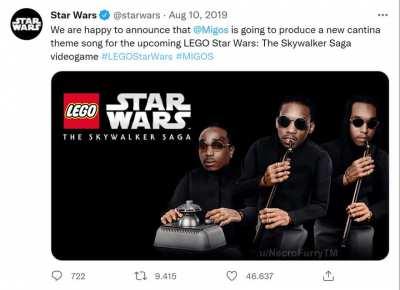 I dreamed that the Cantina Theme from the new LEGO Star Wars Game was created by Migos