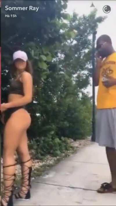 guy looking at her ass