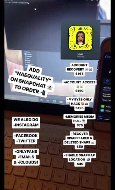 Anyone Here Need Actual S0ci@al M3dia Services? Especially To Access Someones Account, Recovery Of A Deleted Or Locked Account, Or Even A My Eyes Only Pull. Add “NAEQUALITY” via Snapchat To Order!