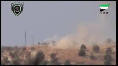 FSA ATGM strike on a Syrian Army BMP-1 - Gharz, Daraa - 2/22/2014