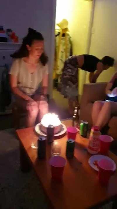 Birthday girl gets creative putting out candles