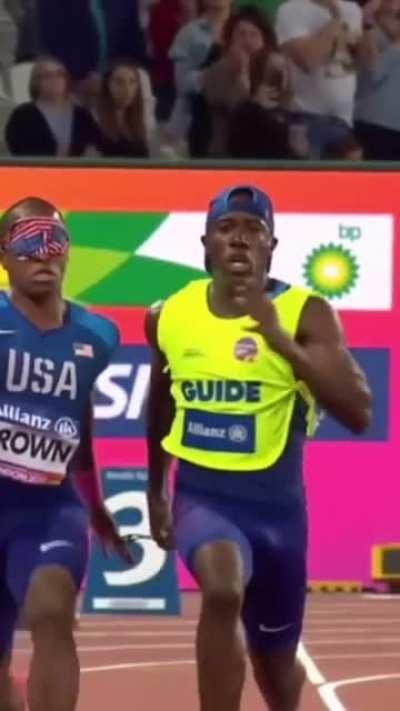 David Brown and his guide Jerome Avery take Gold at the Paralympics. Jerome's role is to keep David in lane, share how far they are and where they are in comparison to other runners