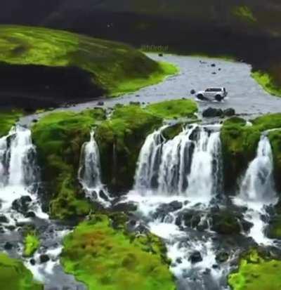 Driving through Watefalls - Iceland