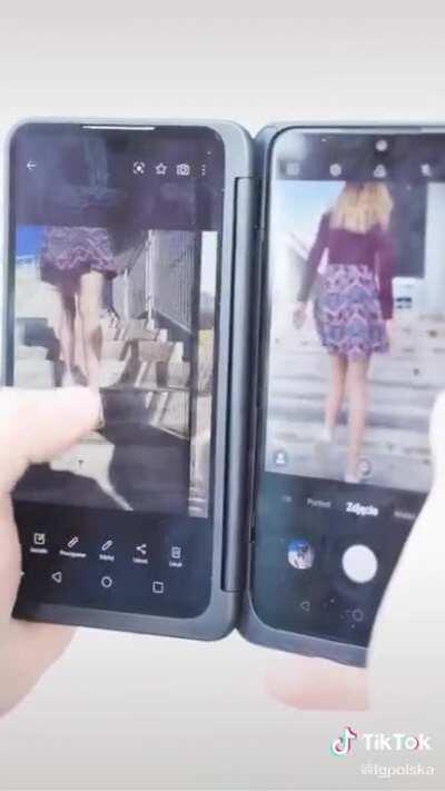 LG Poland official account promoting their phone for taking upskirt pictures