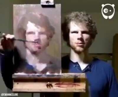 Drawing a self portrait using mirror