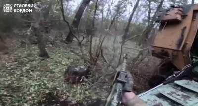 Ukraine's Steel Border &quot;Stalevyi Kordon&quot; Assault Group of The State Border Guard Service storming Russian positions in Svatove, Luhansk Oblast. 27/11/23