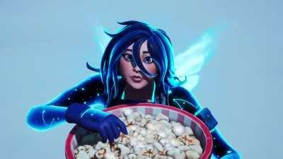 Astra eating popcorns