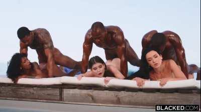 Blacked - Barbie Rous, Stefany Kyler, Zuzu Sweet - 3 BBC Pool Side Orgy